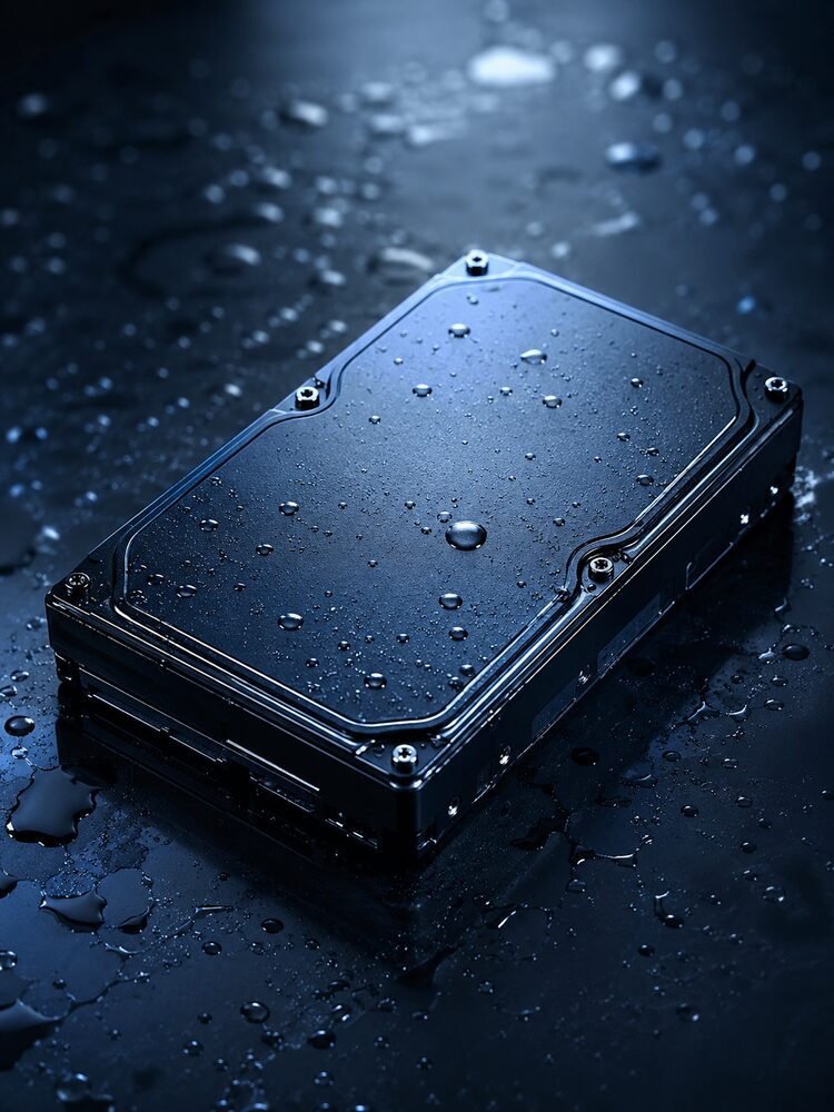 Water-damaged laptop and hard drive