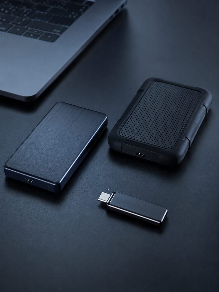 External portable drive connected by USB cable