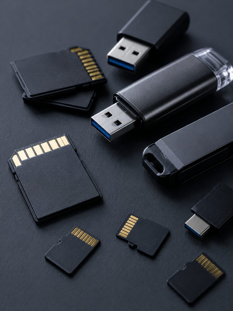 SD card, microSD card and USB flash drive