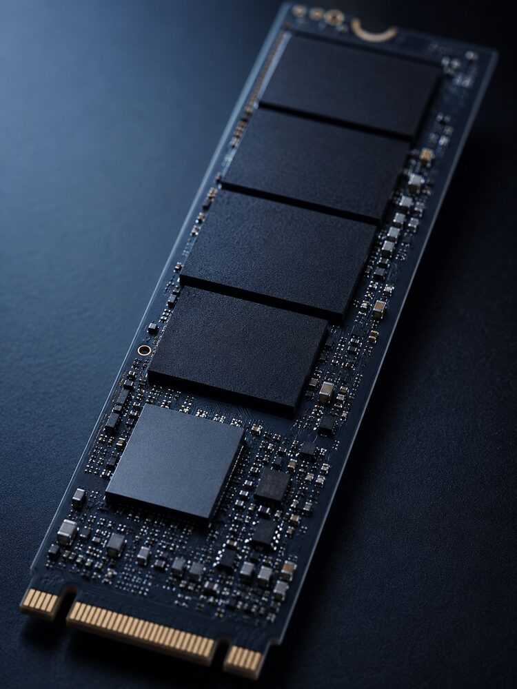 Solid state drive on a workbench