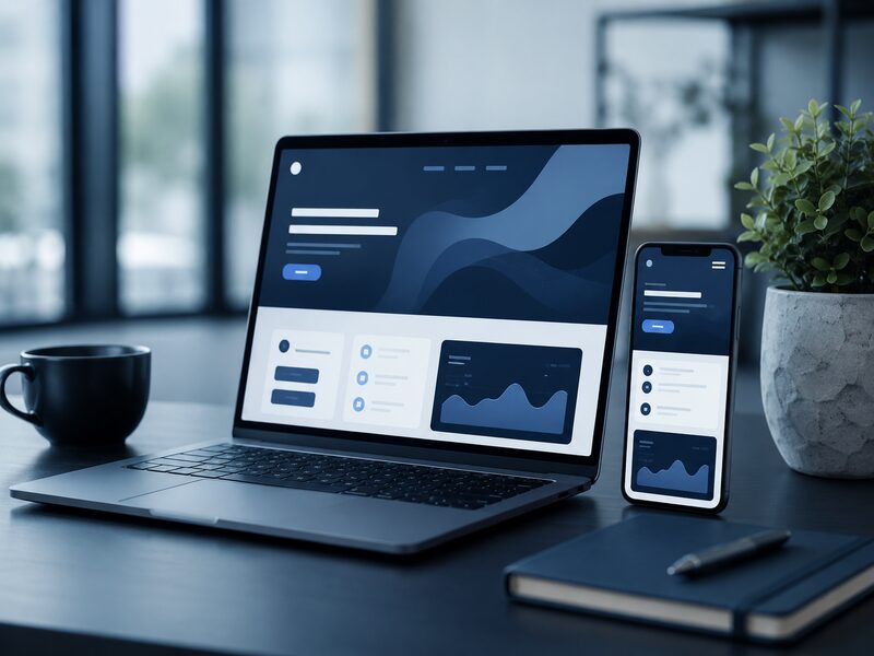 Website design shown on a laptop and phone