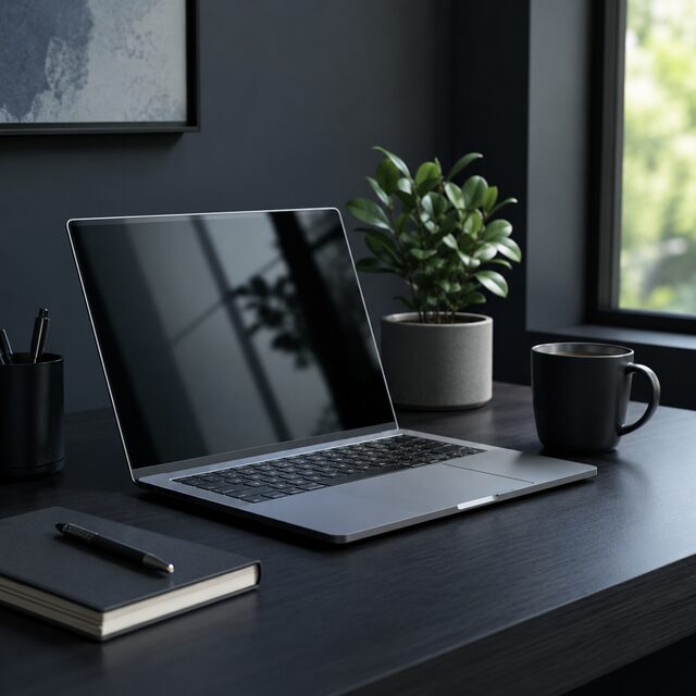 IntegrityTeks-branded mug beside a desk plant