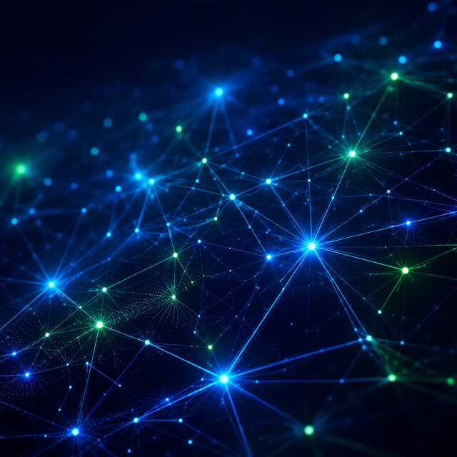Connected network nodes representing modern technology